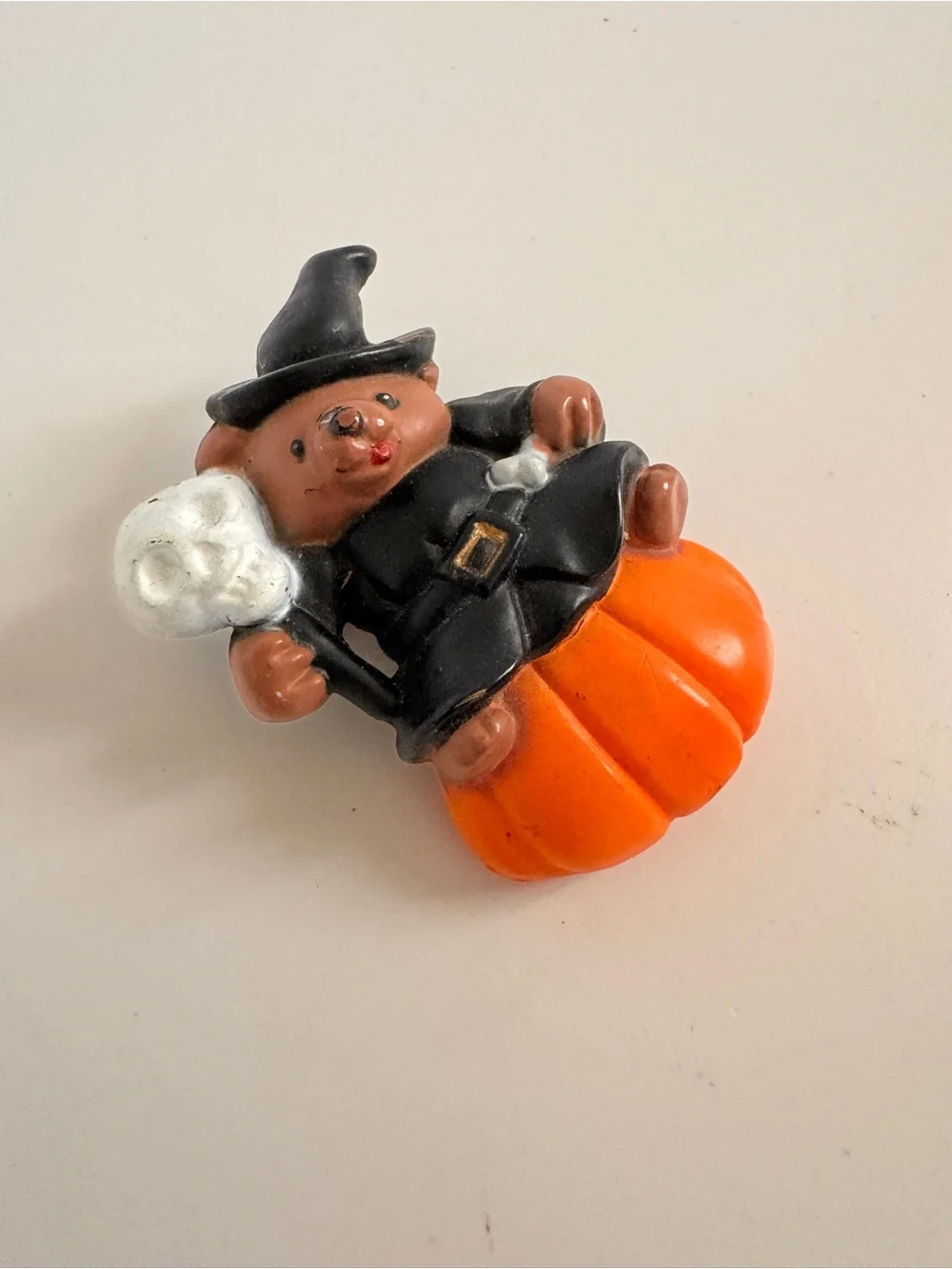 Cute Vintage Halloween Bear Brooch in Orange and Black 1980s
